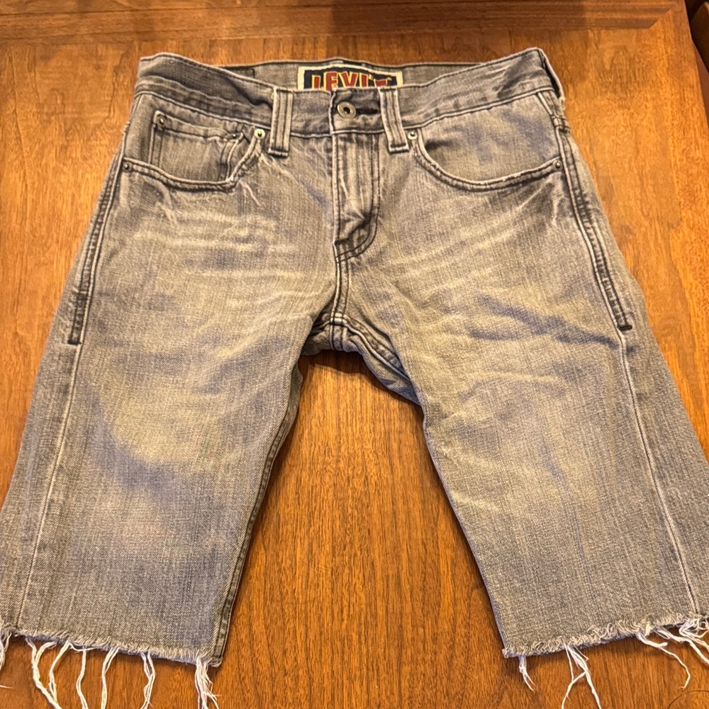 Levi's Light Gray Distressed Denim Cutoff Shorts